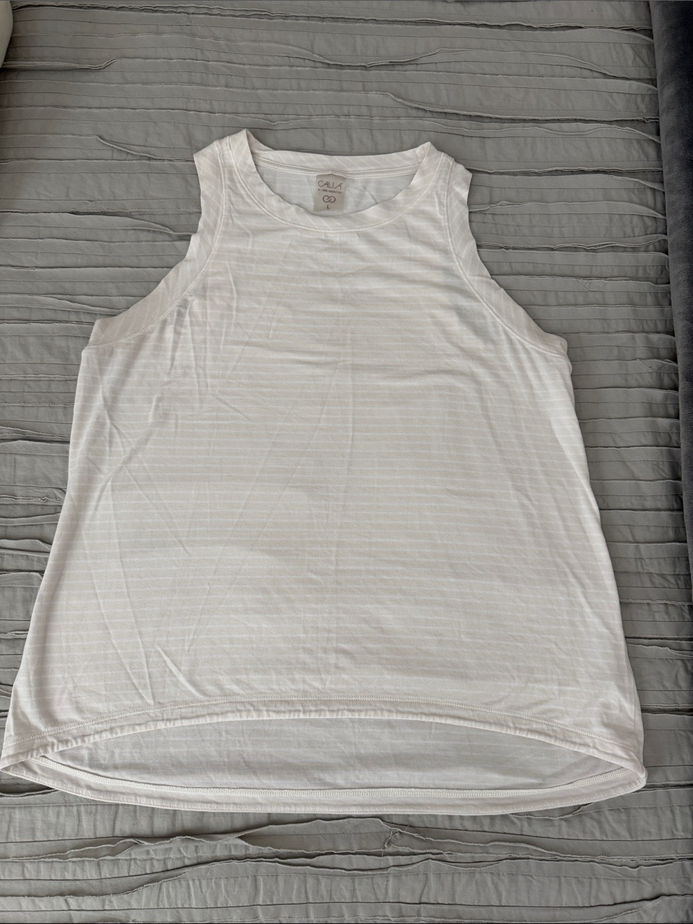 CALIA by Carrie Underwood Cream & White Striped Crewneck Performance Tank